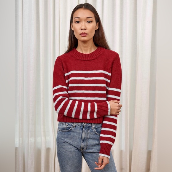 La Ligne BURGUNDY/LIGHT BLUE Cashmere Blend Mini Marin Sweater - Picture 2 of 14